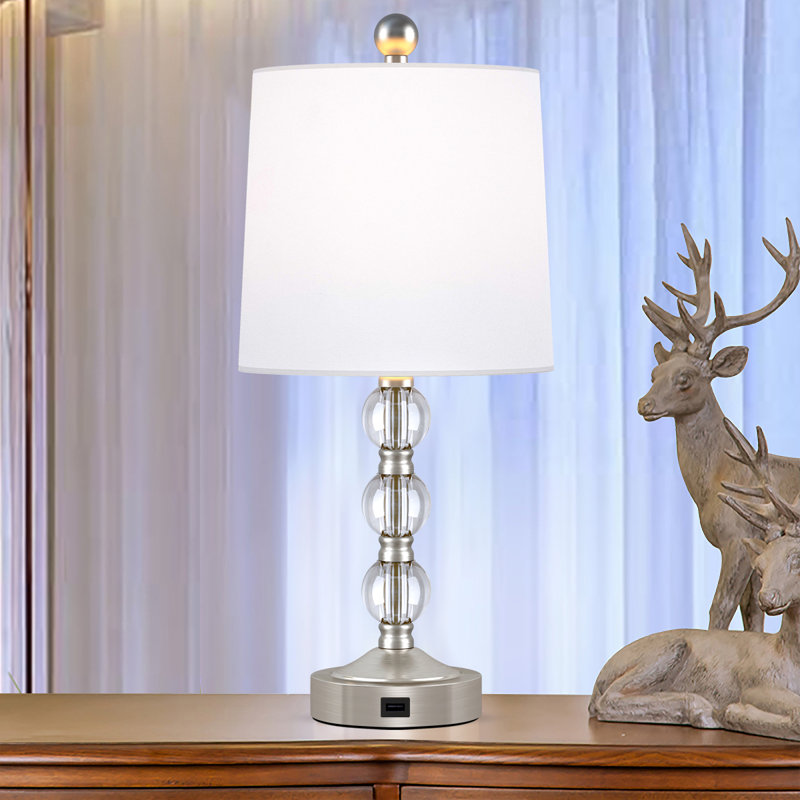 House of Hampton® 20.5" Silver Table Lamp Set with USB and Outlet